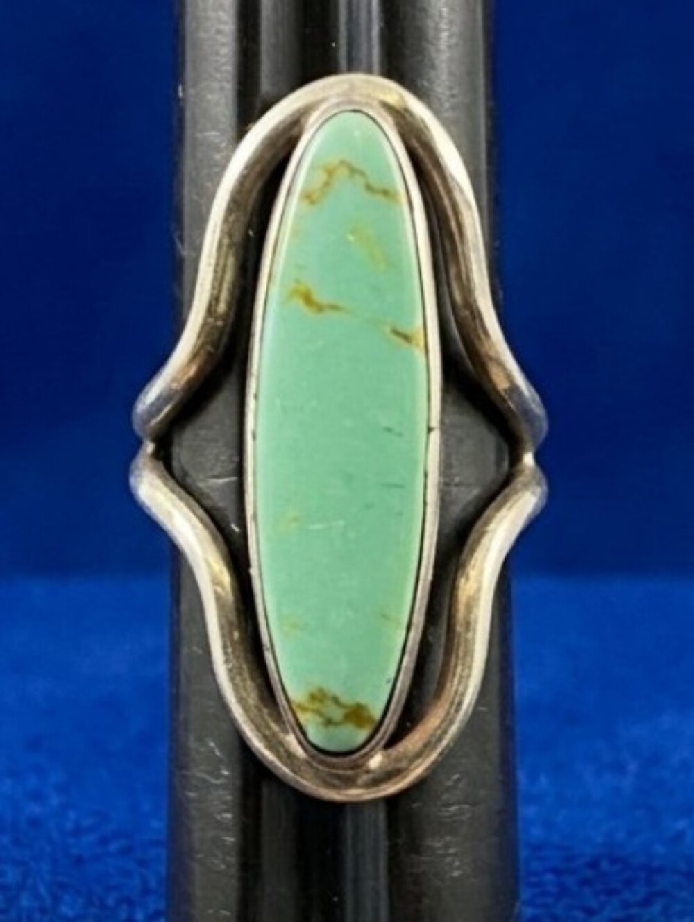 Vintage Mexico Sterling Silver Mint Blue Green Turquoise Marquise Statement Ring